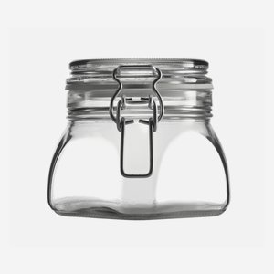 Drahtbügelglas 550 ml, Weißglas, Vierkant