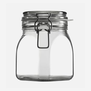 Drahtbügelglas 900 ml, Weißglas, Vierkant
