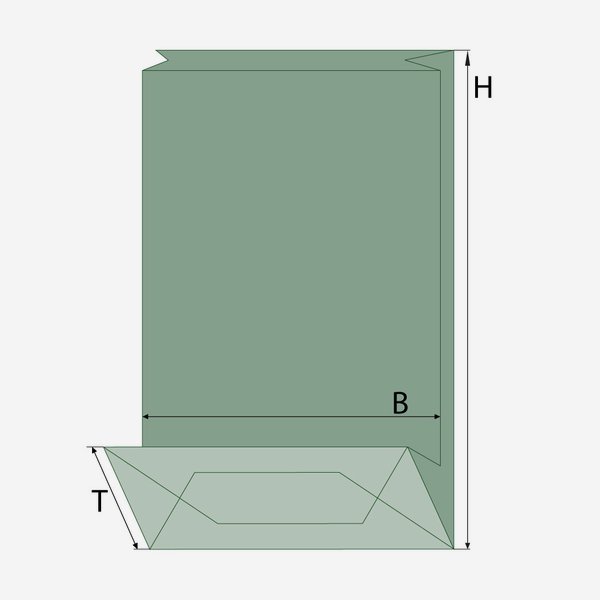 Blockbodenbeutel, grün/braun, Fenster oval, klein