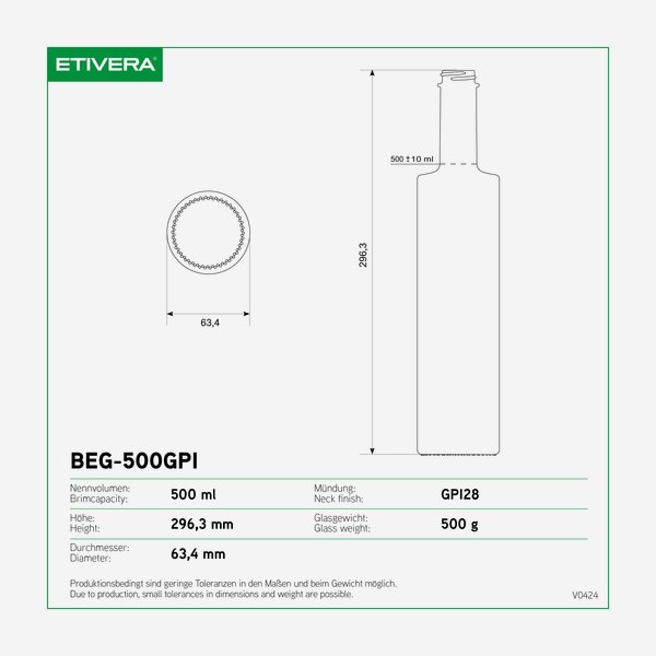 BEGA Flasche 500ml, weiß beschichtet, Mdg.: GPI28