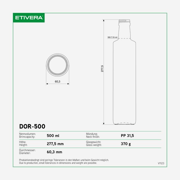 Dorica 500ml, Weißglas, Mdg.: PP31,5