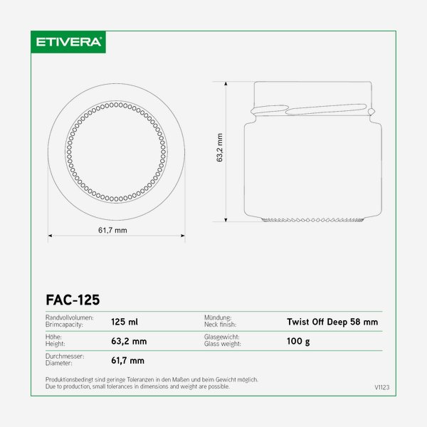 FACTUM Schraubglas 125ml, Weißglas, Mdg.: TO58De