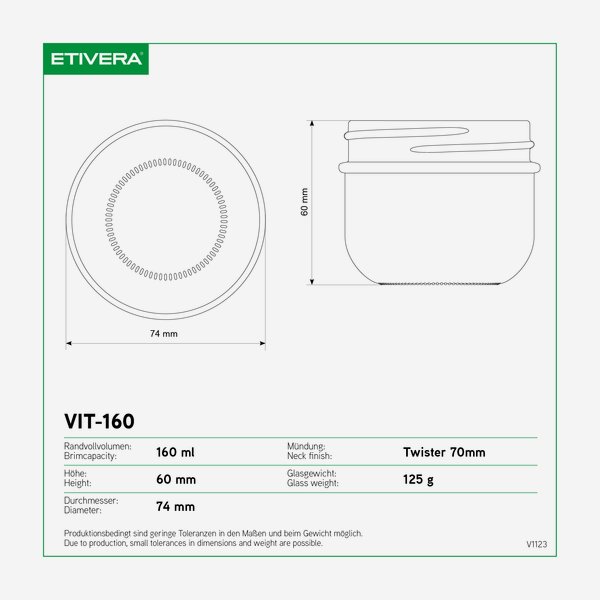 VITA Schraubglas 160ml, Weißglas, Mdg.: TW70