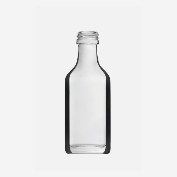 Likörflasche 20ml, Weißglas, viereckig, Mdg.: PP18